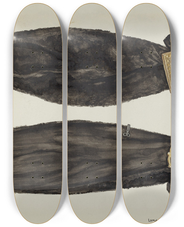 Triptych art skateboard deck of Lyman Young Ankle Band Or Garters by Lyman Young