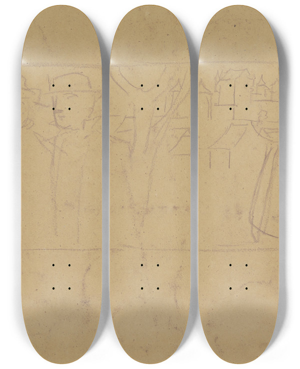 Triptych art skateboard deck of Fritz Boehle Busts by Fritz Boehle (1873-1916)