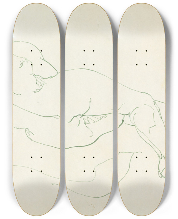 Triptych art skateboard deck of Henri Gaudierbrzeska Reclining Female Figure by Henri Gaudier-Brzeska (1891-1915)