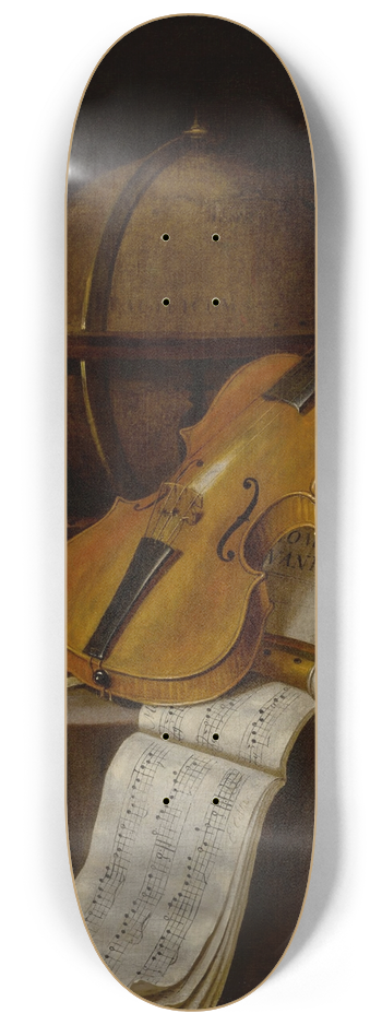 Edwaert Collier - Vanitas still life with a violin, recorders, music manuscripts, and a globe 8.25 inch art skate deck