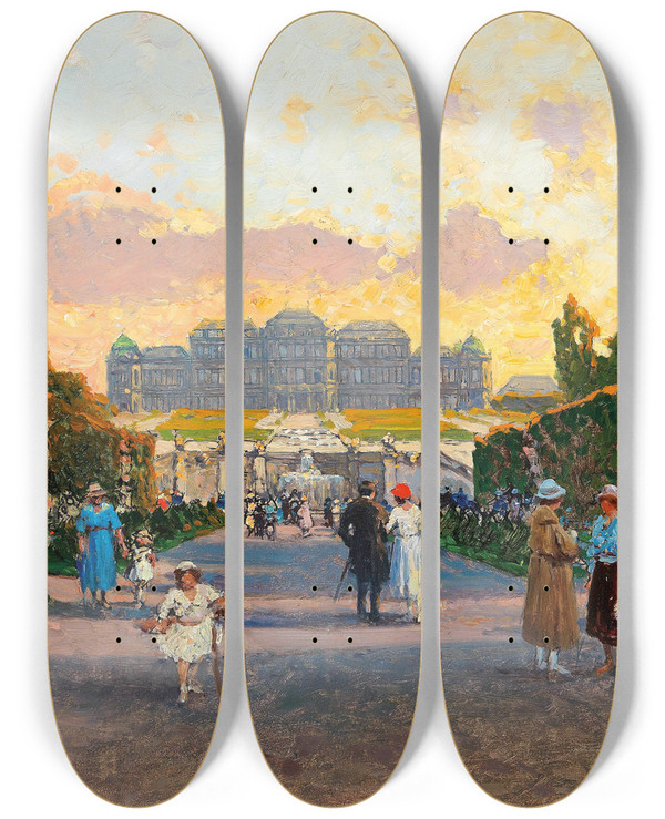 Triptych art skateboard deck of Heinrich Tomec Belvedere by Heinrich Tomec (1863-1928)