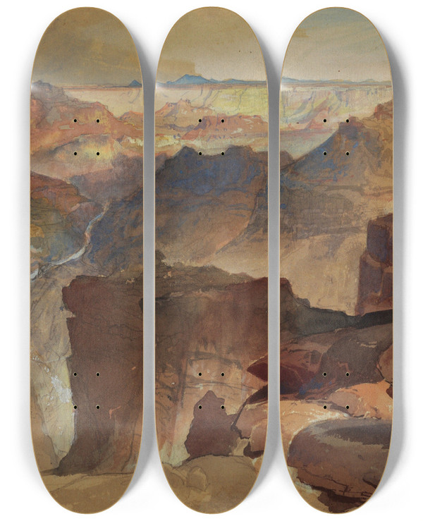 Triptych art skateboard deck of Frederic Edwin Church View From Powells Plateau Grand Canyon Colorado by Frederic Edwin Church (1826-1900)