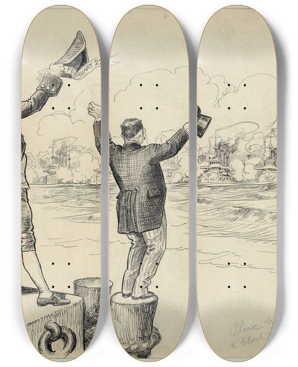 Triptych art skateboard deck of William Allen Rogers Welcome Home by William Allen Rogers (1854-1931)