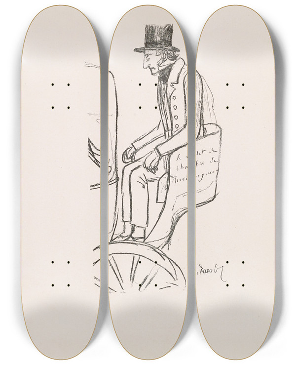 Triptych art skateboard deck of Pierre Puvis De Chavannes Les Caricatures De Puvis De Chavannes Pl24 by Pierre Puvis De Chavannes (1824-1898)