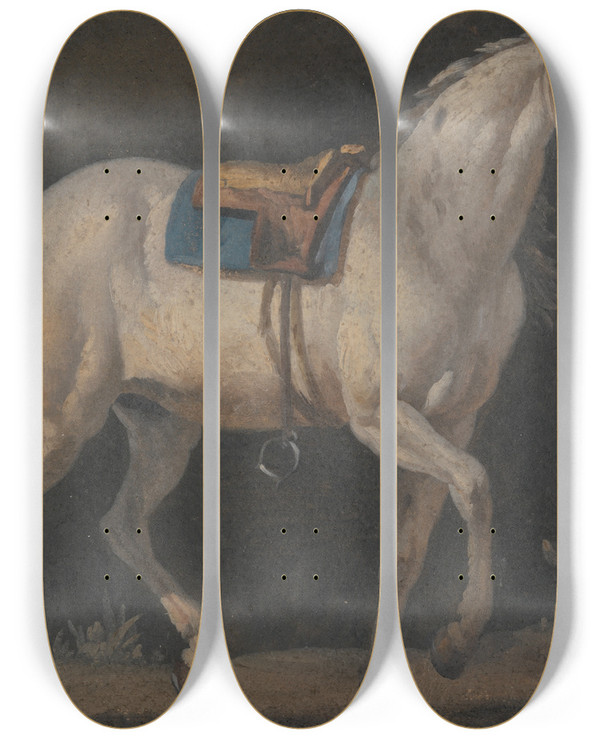 Triptych art skateboard deck of Jacqueslaurent Agasse Saddled Gray Horse Walking by Jacques Laurent Agasse (1767-1849)