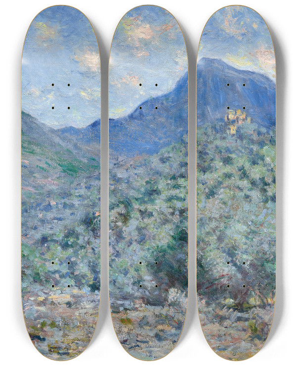 Triptych art skateboard deck of Claude Monet Valle Buona Near Bordighera by Claude Monet (1840-1926)