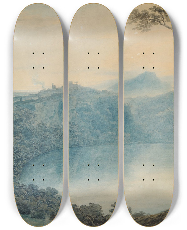 Triptych art skateboard deck of John Robert Cozens Lake Nemi And Town Of Genzano by John Robert Cozens (1752-1797)