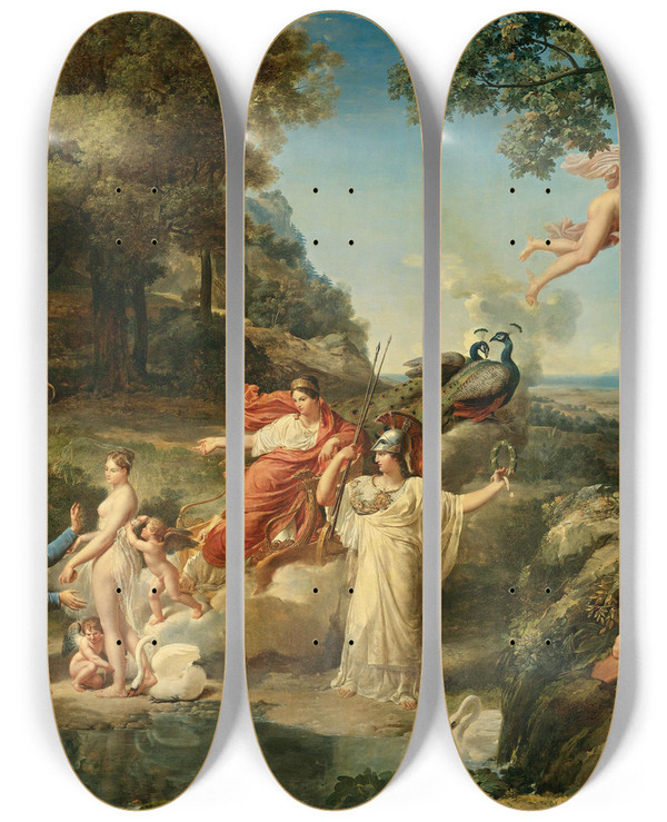 Triptych art skateboard deck of Guillaumeguillon Lethire The Judgement Of Paris by Guillaume Guillon Lethiere (1760-1832)