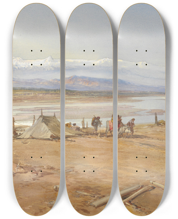 Triptych art skateboard deck of William Simpson The River Chenab Punjab by William Simpson (1823-1899)
