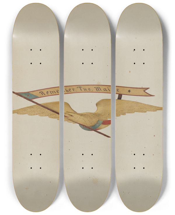 Triptych art skateboard deck of Frances Cohen Ornamental Carving Eagle by Frances Cohen