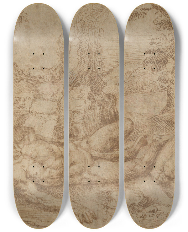 Triptych art skateboard deck of Michiel Coxie Adam And Eve Mourning The Death Of Abel by Michiel Coxie (1499-1592)