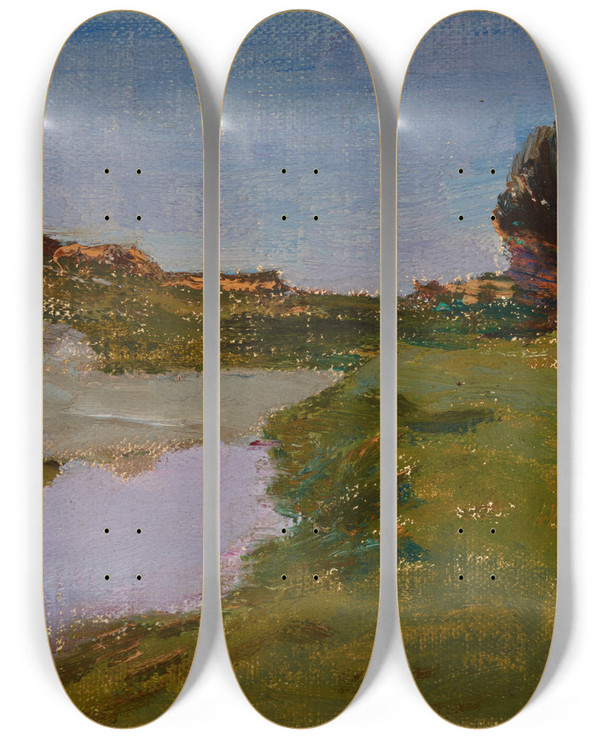 Triptych art skateboard deck of Jan Cigliski The White Night The Ushakovka River by Jan Ciaglinski (1858-1913)