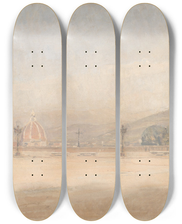 Triptych art skateboard deck of Karl Schou Piazzale Michelangelo Near Florence by Karl Schou (1870-1938)