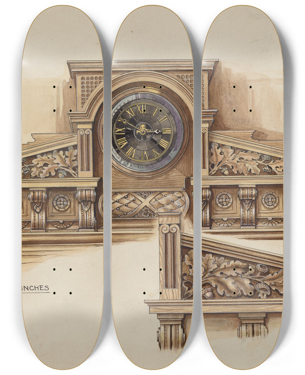 Triptych art skateboard deck of Wellington Blewett Fireplace by Wellington Blewett (20-)