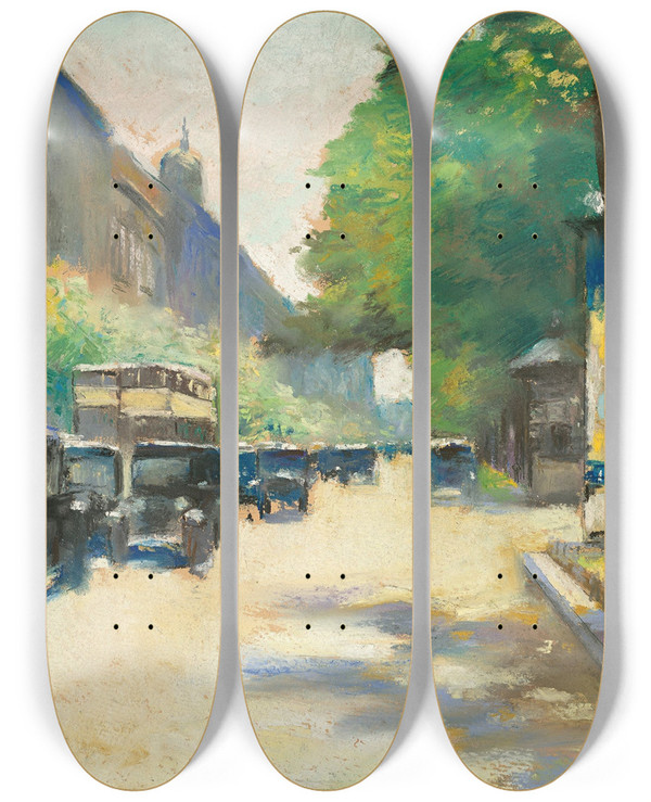 Triptych art skateboard deck of Lesser Ury Unter Den Linden Berlin by Lesser Ury (1861-1931)