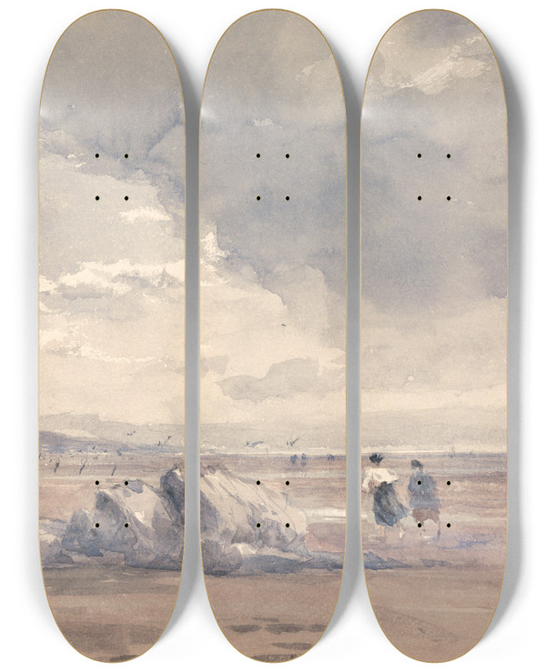 Triptych art skateboard deck of David Cox On Lancaster Sands Low Tide by David Cox (1783-1859)