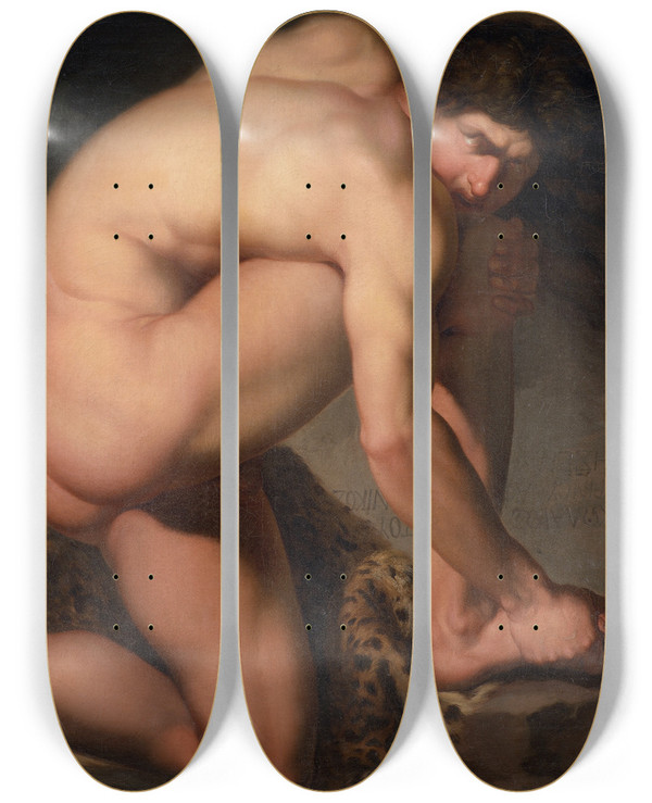 Triptych art skateboard deck of Nicolai Abildgaard The Wounded Philoctetes by Nicolai Abildgaard (1743-1809)
