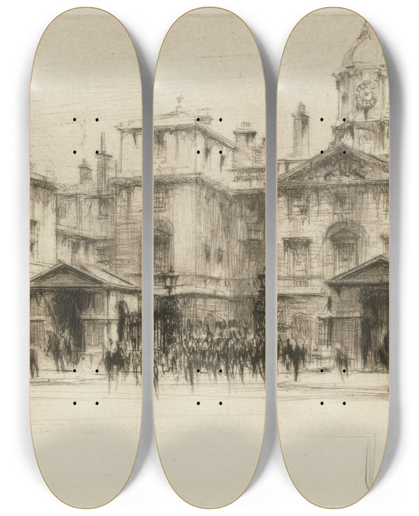Triptych art skateboard deck of William Walcot Horseguards by William Walcot (1874-1943)