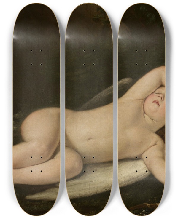 Triptych art skateboard deck of Francesco Albani Sleeping Eros by Francesco Albani (1578-1660)