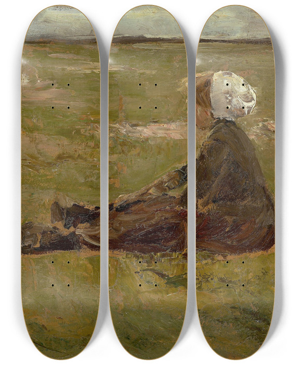Triptych art skateboard deck of Max Liebermann Ziegenhirtin by Max Liebermann (1847-1935)