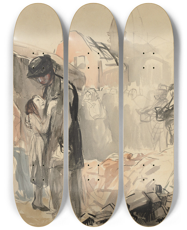 Triptych art skateboard deck of Jeanlouis Forain Reconquered Territory Recto by Jean Louis Forain (1852-1931)