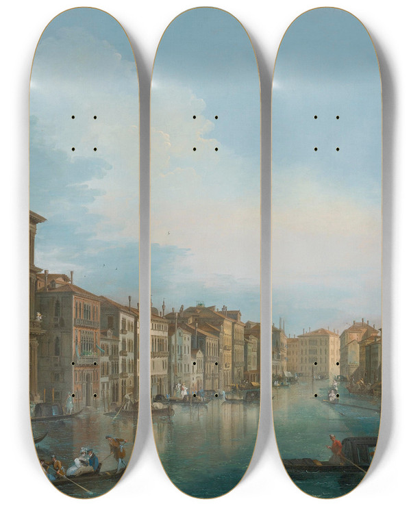 Triptych art skateboard deck of Giuseppe Bernardino Bison View Of The Grand Canal From The Palazzo Grimani by Giuseppe Bernardino Bison (1762-1844)