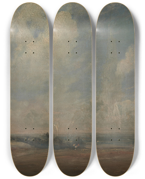 Triptych art skateboard deck of John Constable A View From Hampstead Heath by John Constable (1776-1837)