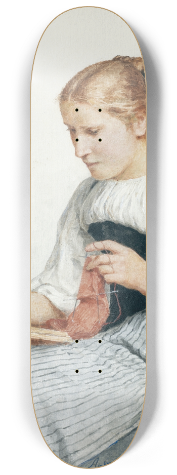 Albert Anker - Knitting Girl Reading 8.25 inch art skate deck