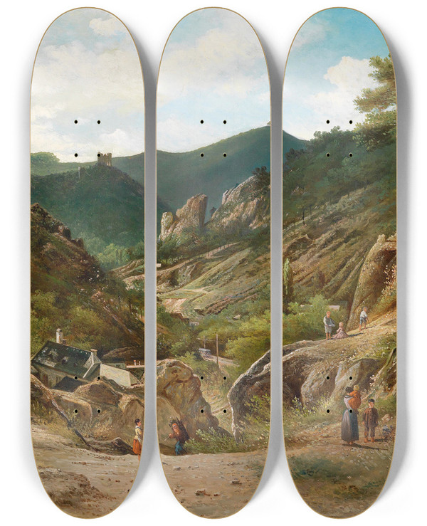 Triptych art skateboard deck of Elias Pieter Van Bommel Die Klausen In Mdling by Elias Pieter Van Bommel (1819-1890)