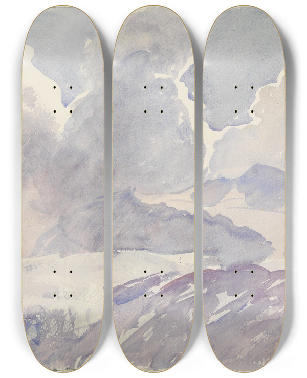 Triptych art skateboard deck of John Singer Sargent Sky And Mountains by John Singer Sargent (1856-1925)