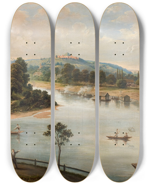 Triptych art skateboard deck of Saturnin Wierzyski View Of Krakow by Saturnin Swierzynski (1820-1885)