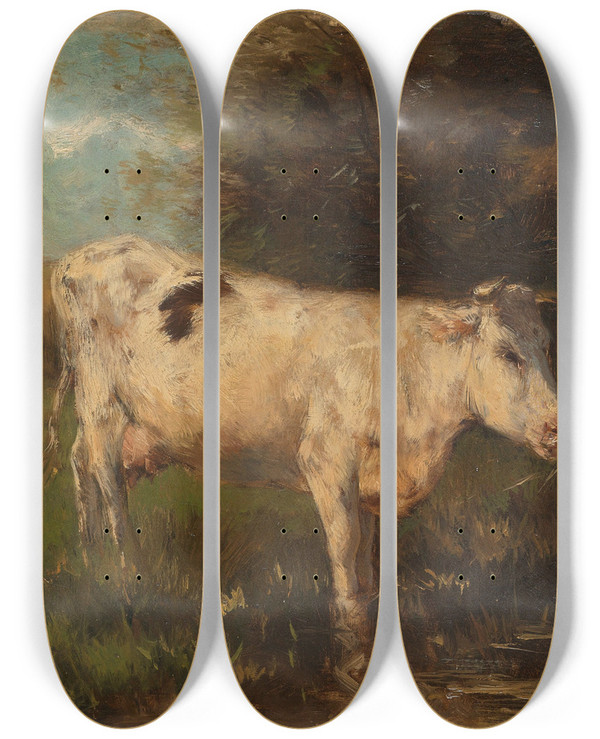Triptych art skateboard deck of Willem Maris White Cow by Willem Maris (1844-1910)