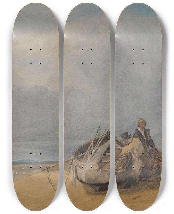 Triptych art skateboard deck of John Sell Cotman Yarmouth Sands Norfolk by John Sell Cotman (1782-1842)
