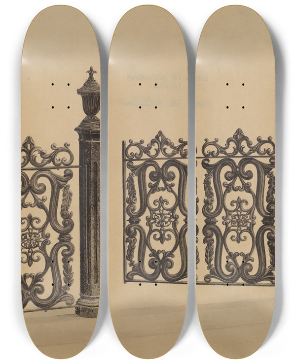 Triptych art skateboard deck of Jerome Hoxie Gate by Jerome Hoxie