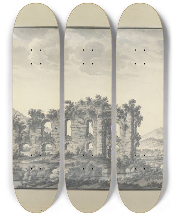 Triptych art skateboard deck of Giovanni Battista Borra View Of Tivoli by Giovanni Battista Borra (1713-1770)