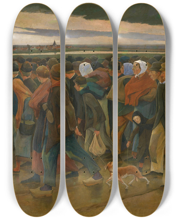 Triptych art skateboard deck of Eugne Laermans Last Eyesight by Eugene Laermans (1864-1940)