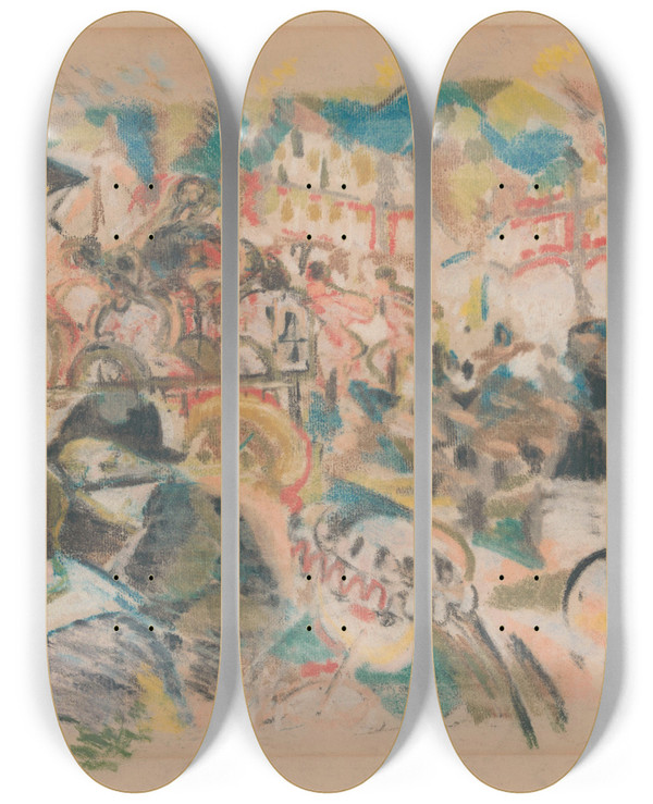 Triptych art skateboard deck of Jules Schmalzigaug Cafchantant by Jules Schmalzigaug (1882-1917)