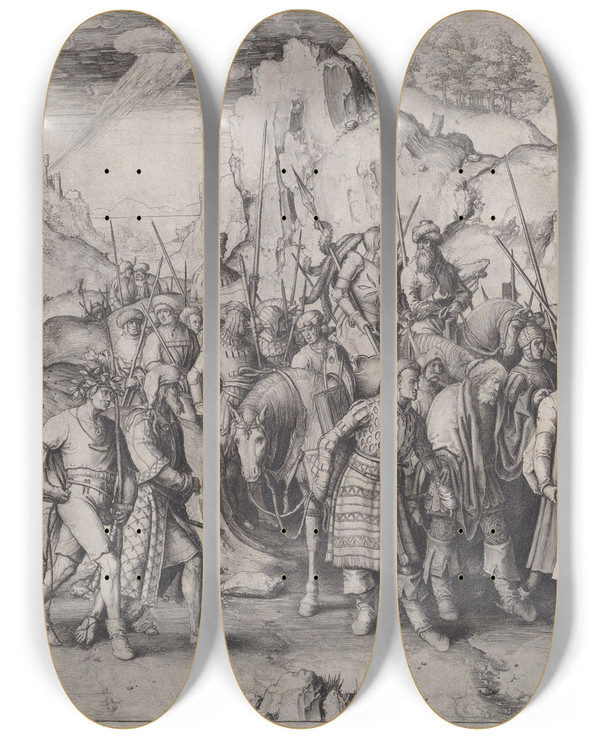 Triptych art skateboard deck of Lucas Van Leyden The Conversion Of Saint Paul by Lucas Van Leyden (1494-1533)