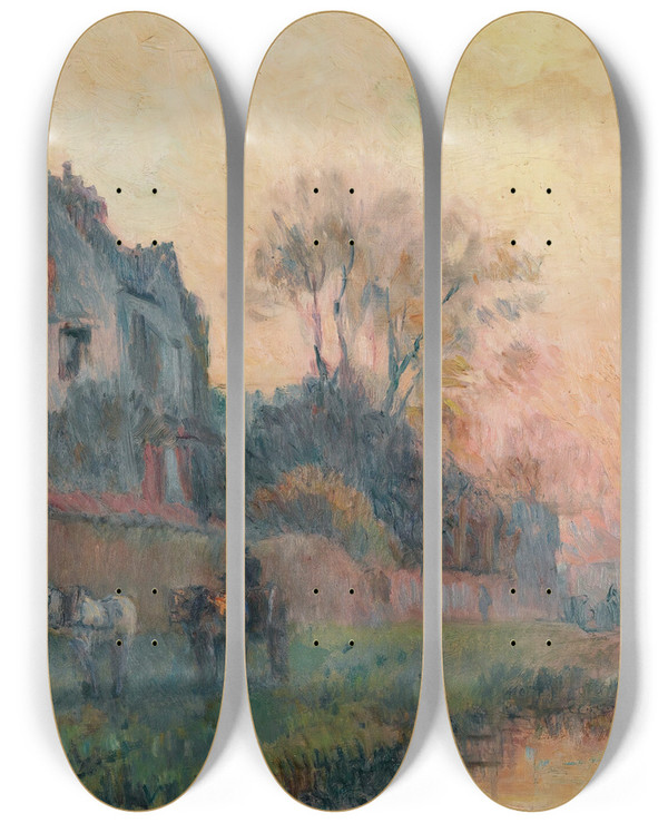Triptych art skateboard deck of Albert Lebourg Bords De Seine Chatou by Albert Lebourg (1849-1928)