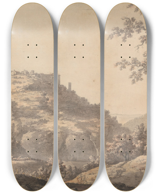 Triptych art skateboard deck of William Marlow Tivoli by William Marlow (1740-1813)