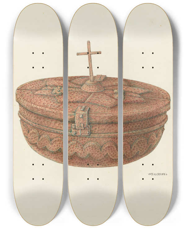 Triptych art skateboard deck of William Kieckhofel Baptismal Font_1 by William Kieckhofel (20-)