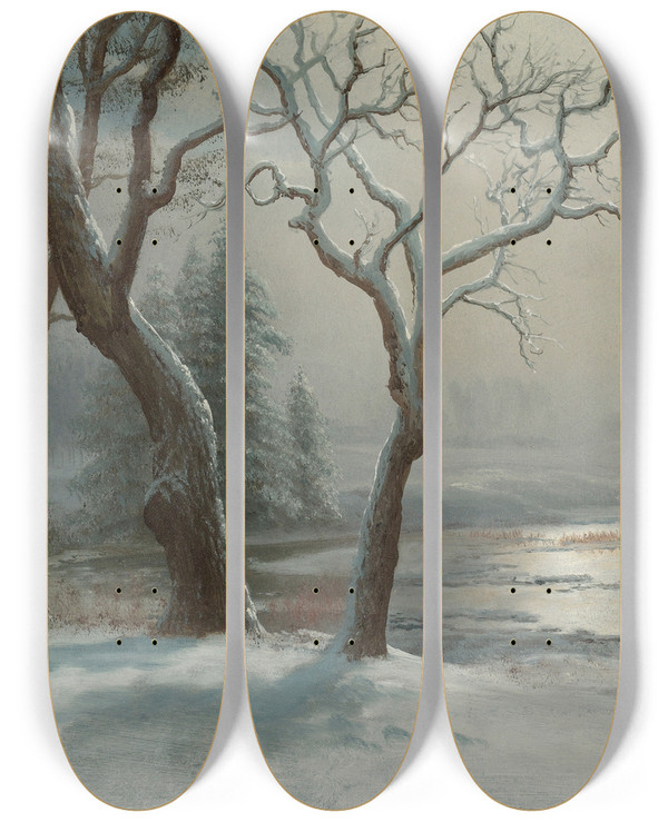 Triptych art skateboard deck of Albert Bierstadt Winter In Yosemite by Albert Bierstadt (1830-1902)