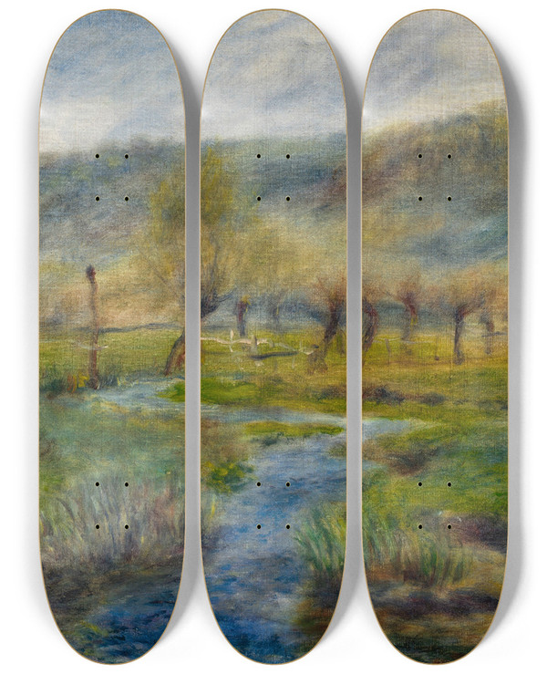 Triptych art skateboard deck of Henri Le Sidaner La Prairie by Henri Le Sidaner (1862-1939)