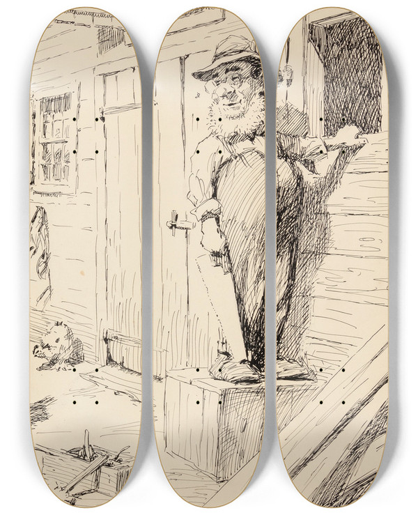 Triptych art skateboard deck of Arthur Burdett Frost Mornin Hank by Arthur Burdett Frost (1851-1928)