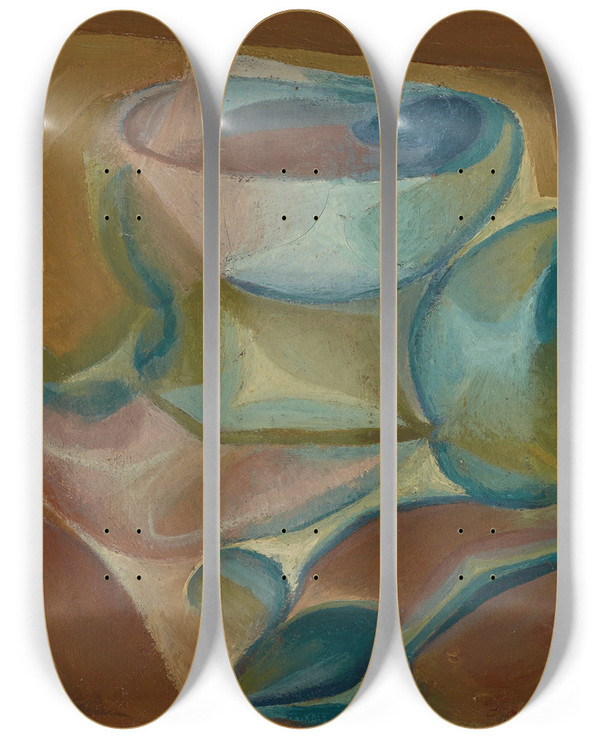 Triptych art skateboard deck of Juan Gris Bol Et Pomme by Juan Gris (1887-1927)