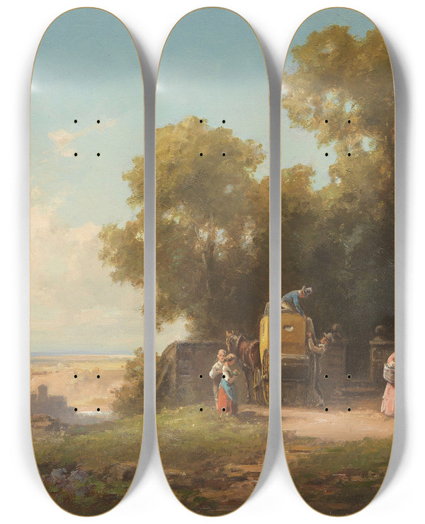 Triptych art skateboard deck of Willy Moralt Der Abschied Des Besuchs by Willy Moralt (1884-1947)