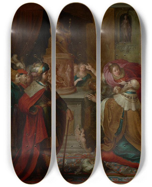 Triptych art skateboard deck of Frans Francken The Younger The Idolatry Of Solomon by Frans Francken the Younger (1581-1642)