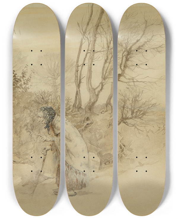 Triptych art skateboard deck of Arthur Rackham A Wayside Chat by Arthur Rackham (1867-1939)
