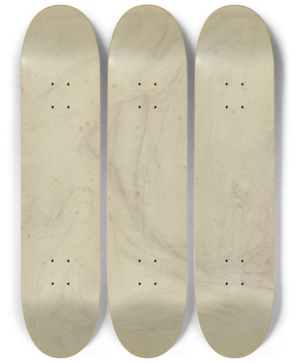 Triptych art skateboard deck of Victor Mller Szene Im Wald Links Eine Gruppe Klagender Frauen Rechts Zwei Greise Und Zwei Weitere Gestalten by Victor Muller (1829-1871)