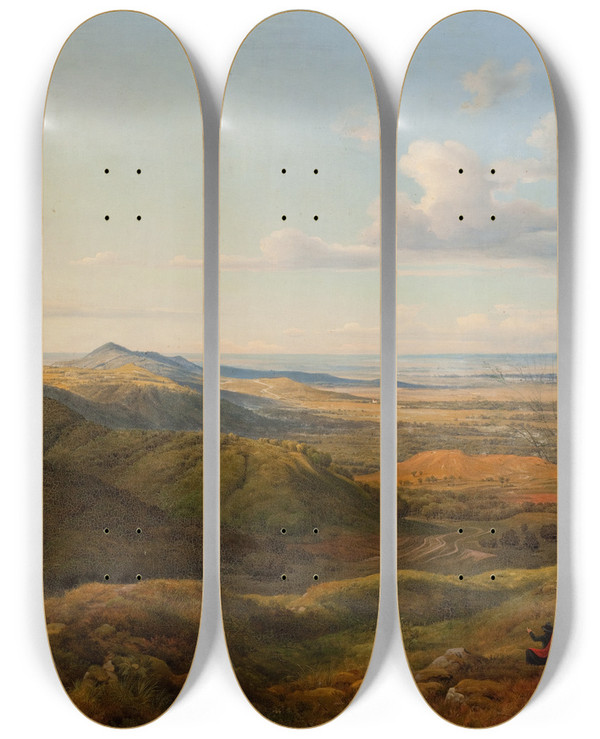 Triptych art skateboard deck of Georg Heinrich Crola Landscape_2 by Georg Heinrich Crola (1804-1879)